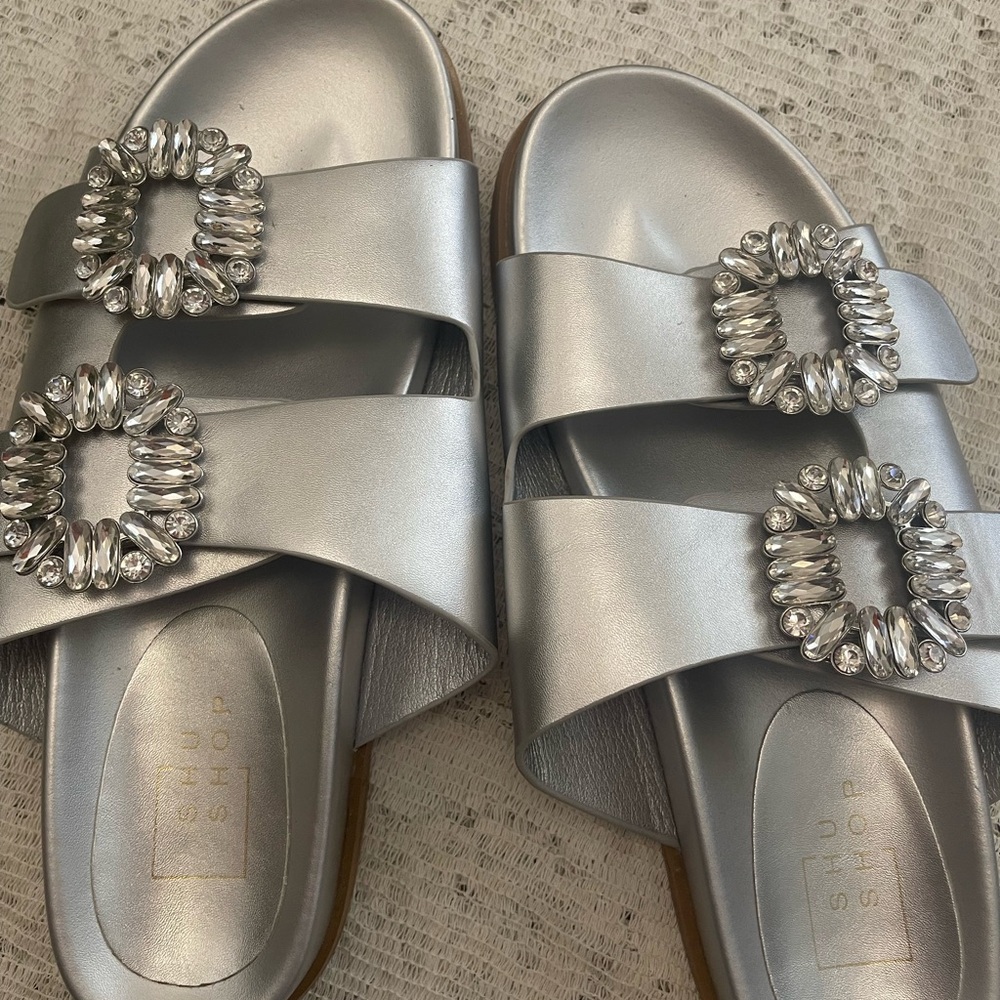 ShuShop Silver Crystal Embellished Sandals